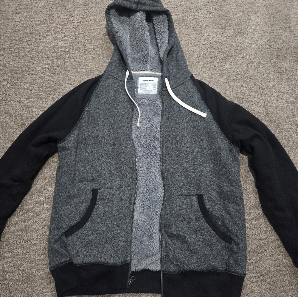 Sonoma Men's Gray and Black Zip-Up Sweatshirt